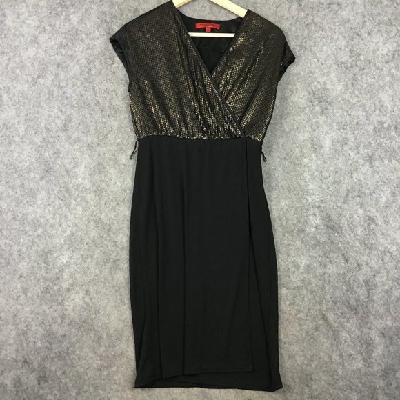 Narciso Rodriguez Dress XS Sequin Black Faux Wrap Cocktail Evening Party Satin - Picture 2 of 16
